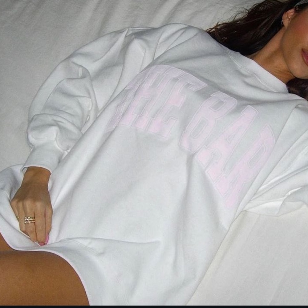 The Bar White Sweatshirt Dress with Pink Accents